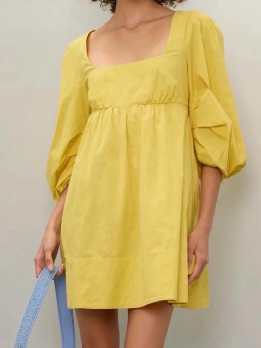 STAUD Sophie Mini Dress Yellow Poplin Puff Sleeve Darling Babydoll Sundress $295 - Picture 16 of 16